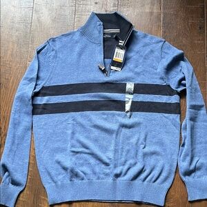 Nautica Men's Blue and navy Zip-Up Sweater